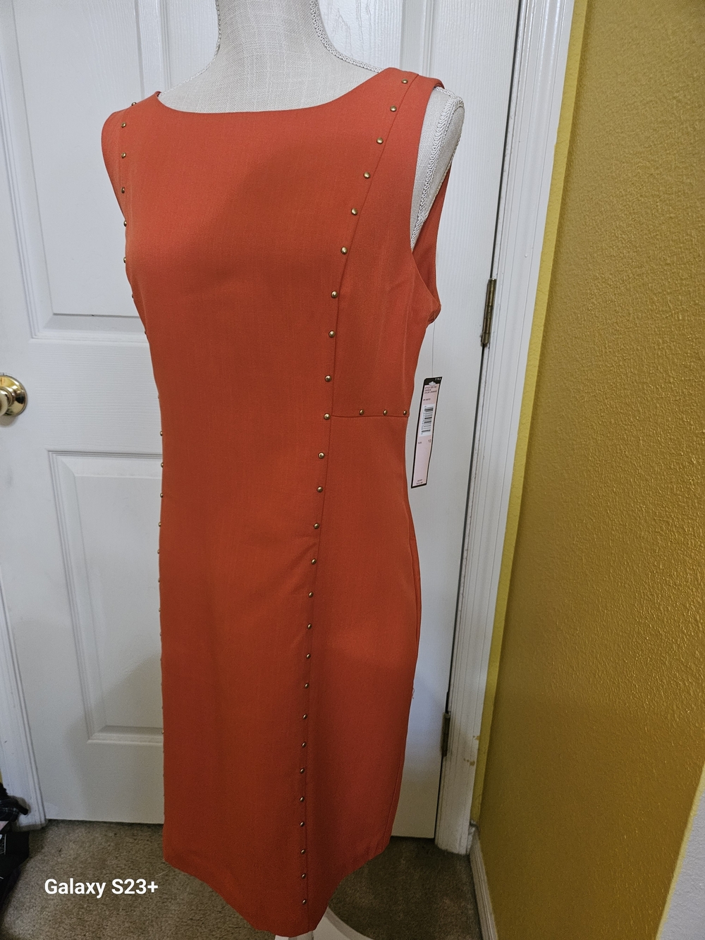 Voir Voir Coral-Orange Studded Midi Sheath Dress Sz 12 NWT